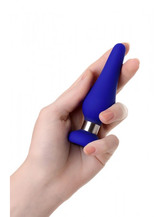 Синяя силиконовая анальная втулка с ограничителем - 10 см. - ToyFa