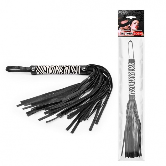 Черная многохвостовая плеть с круглой ручкой-зеброй - 39 см. - Notabu - купить с доставкой в Домодедово