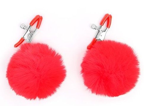 Зажимы для сосков с красным пушком - Notabu - купить с доставкой в Домодедово