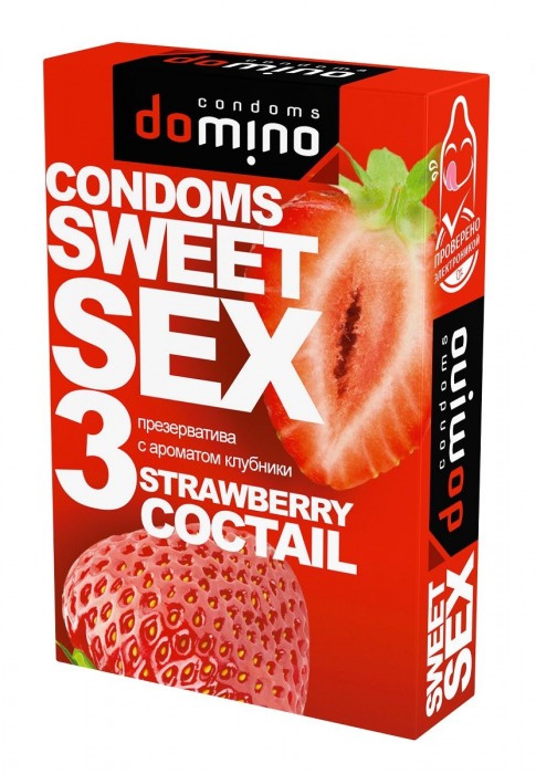Презервативы для орального секса DOMINO Sweet Sex с ароматом клубничного коктейля  - 3 шт. - Domino - купить с доставкой в Домодедово