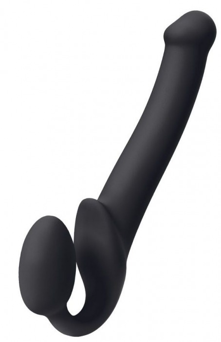 Черный безремневой страпон Silicone Bendable Strap-On M - Strap-on-me - купить с доставкой в Домодедово