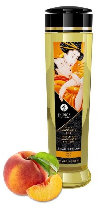 Массажное масло для тела с ароматом персика Stimulation - 240 мл. - Shunga - купить с доставкой в Домодедово