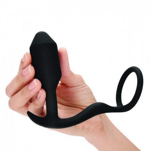 Черное эрекционное кольцо с анальным плагом Snug   Tug - b-Vibe - в Домодедово купить с доставкой