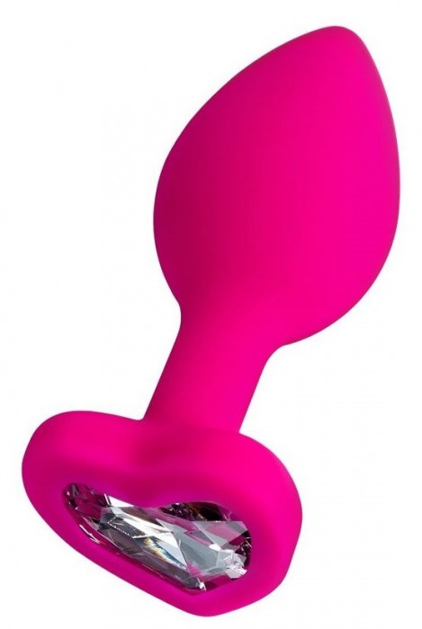 Розовая анальная втулка Diamond Heart с прозрачным кристаллом - 7 см. - ToyFa - купить с доставкой в Домодедово