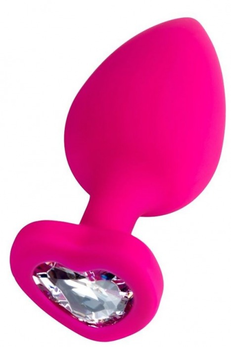 Розовая анальная втулка Diamond Heart с прозрачным кристаллом - 9,5 см. - ToyFa - купить с доставкой в Домодедово