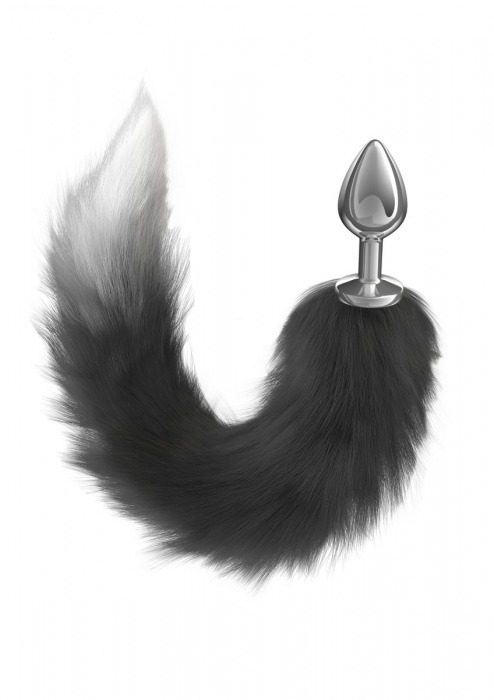 Серебристая анальная пробка с черным хвостом Starlit - Lola Games - купить с доставкой в Домодедово