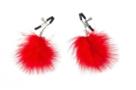 Зажимы на соски с красным пухом Euphoric - Lola Games - купить с доставкой в Домодедово