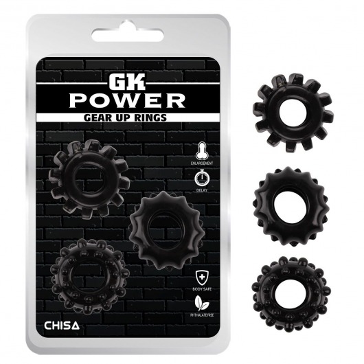 Набор из 3 черных эрекционных колец Gear Up Rings - Chisa - в Домодедово купить с доставкой