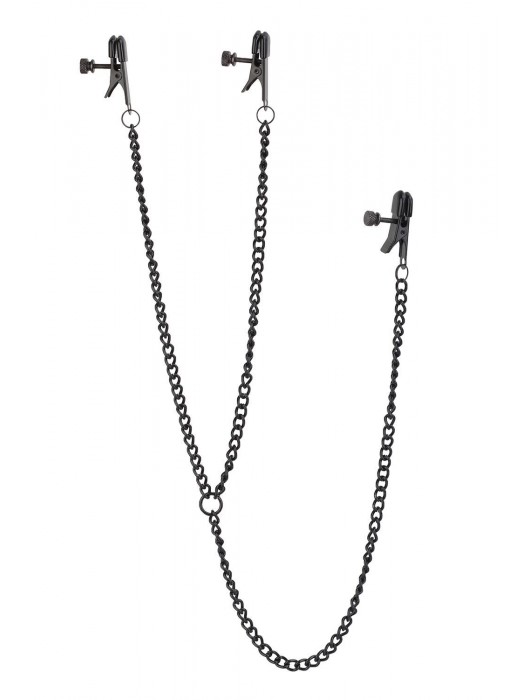 Черные зажимы на соски и клитор на цепочке DELUXE NIPPLE   CLIT CLAMPS - Dream Toys - купить с доставкой в Домодедово