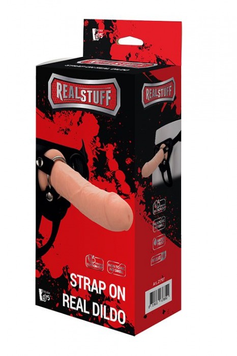 Черные трусики с телесной насадкой STRAP ON REAL DILDO - 21 см. - Dream Toys - купить с доставкой в Домодедово