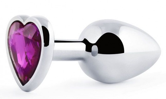 Серебристая анальная пробка с фиолетовым кристаллом-сердечком - 8 см. - Anal Jewelry Plug - купить с доставкой в Домодедово