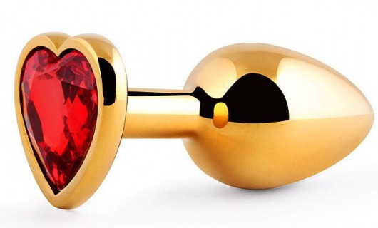 Золотистая анальная пробка с красным стразом-сердечком - 8 см. - Anal Jewelry Plug - купить с доставкой в Домодедово