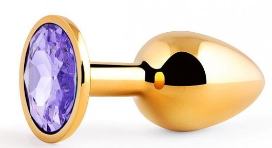 Золотистая анальная пробка с фиолетовым стразом - 7,2 см. - Anal Jewelry Plug - купить с доставкой в Домодедово