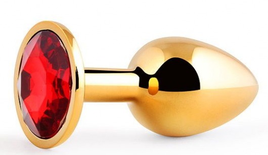Золотистая анальная пробка с красным стразом - 7,2 см. - Anal Jewelry Plug - купить с доставкой в Домодедово