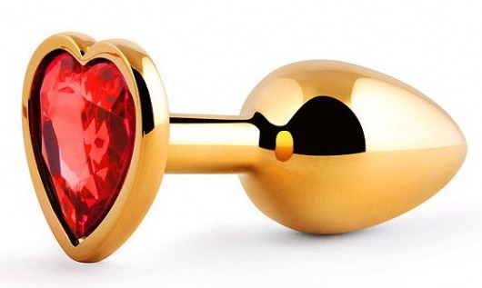 Золотистая анальная пробка с красным стразом-сердечком - 7 см. - Anal Jewelry Plug - купить с доставкой в Домодедово