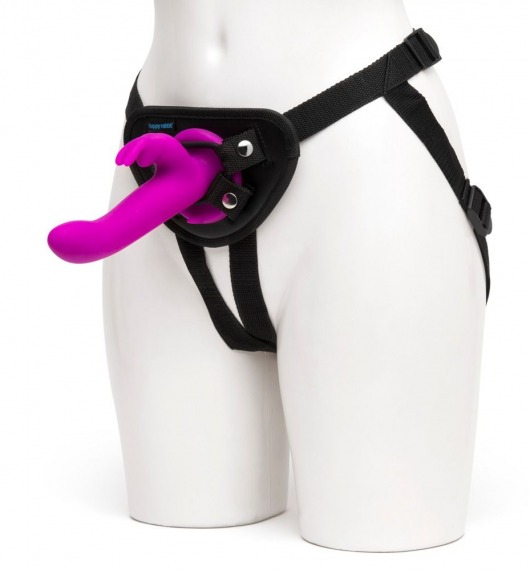 Лиловый страпон Rechargeable Vibrating Strap-On Harness Set - 17,6 см. - Happy Rabbit - купить с доставкой в Домодедово