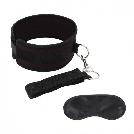 Черный ошейник с длинным поводком Collar and Leash Set - Lux Fetish - купить с доставкой в Домодедово