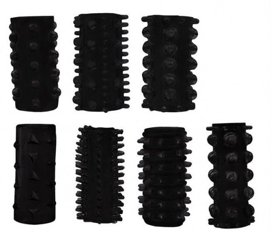 Набор из 7 черных насадок PENIS SLEEVES SET - Dream Toys - в Домодедово купить с доставкой