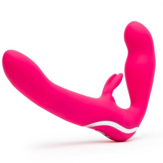 Ярко-розовый безремневой страпон Rechargeable Vibrating Strapless Strap-On - Happy Rabbit - купить с доставкой в Домодедово