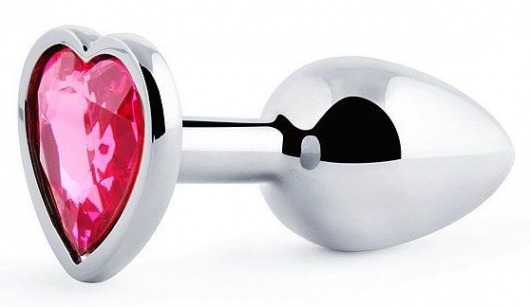 Серебристая анальная пробка с малиновым кристаллом-сердечком - 7 см. - Anal Jewelry Plug - купить с доставкой в Домодедово