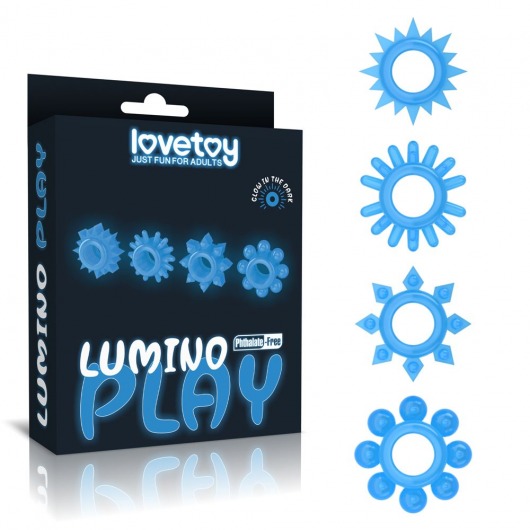 Набор из 4 голубых, светящихся в темноте эрекционных колец Lumino Play - Lovetoy - в Домодедово купить с доставкой