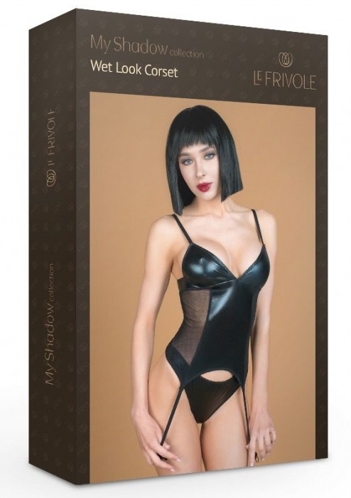 Эффектный корсаж с трусиками из материала wet look - Le Frivole купить с доставкой