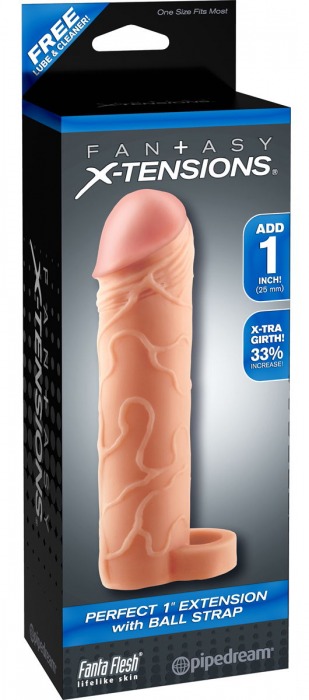 Телесная насадка с кольцом Perfect 1 Extension with Ball Strap - 17 см. - Pipedream - в Домодедово купить с доставкой