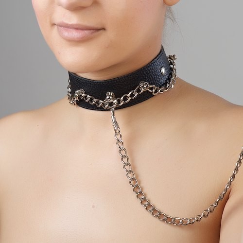 Чёрный ошейник из натуральной кожи - Sitabella - купить с доставкой в Домодедово