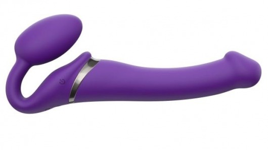 Фиолетовый безремневой вибрострапон Vibrating Bendable Strap-On - size L - Strap-on-me - купить с доставкой в Домодедово