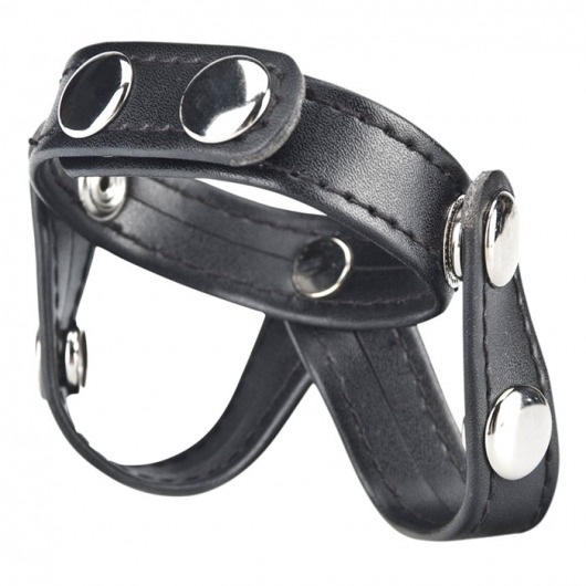 Кольцо на пенис с разделителем мошонки из искусственной кожи на клепках V-STYLE COCK RING - BlueLine - в Домодедово купить с доставкой