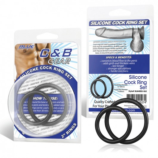 Набор из двух черных силиконовых колец разного диаметра SILICONE COCK RING SET - BlueLine - в Домодедово купить с доставкой