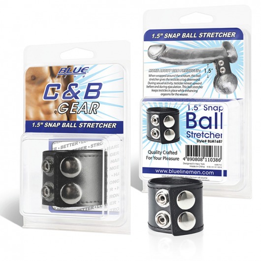Хомут-утяжка для мошонки из искусственной кожи на клепках SNAP BALL STRETCHER - BlueLine - купить с доставкой в Домодедово