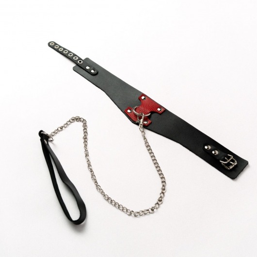 Черный широкий ошейник с красным декором и поводком - Crazy Handmade - купить с доставкой в Домодедово