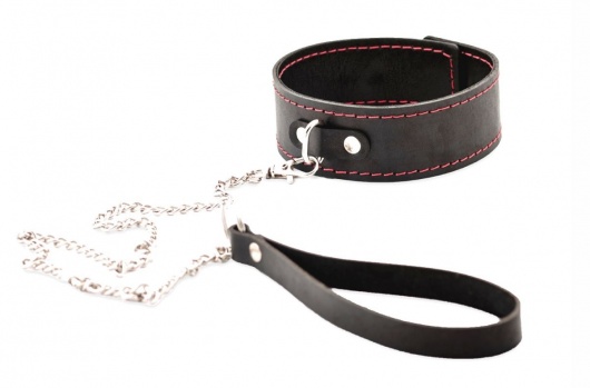 Черный широкий ошейник с красной строчкой и поводком - Crazy Handmade - купить с доставкой в Домодедово