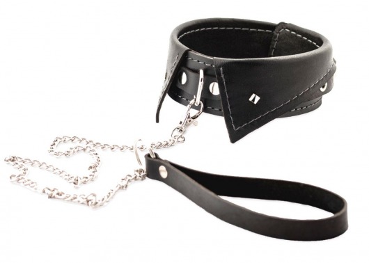 Черный ошейник-воротничок с металлическим поводком - Crazy Handmade - купить с доставкой в Домодедово