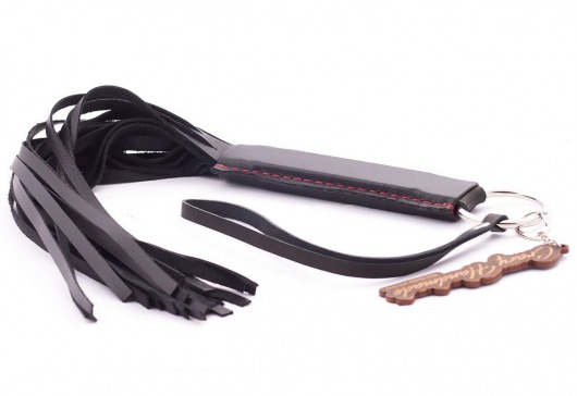 Черная кожаная плеть с удобной ручкой - 50 см. - Crazy Handmade - купить с доставкой в Домодедово