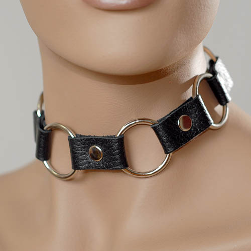 Кожаный черный ошейник с кольцами - Sitabella - купить с доставкой в Домодедово