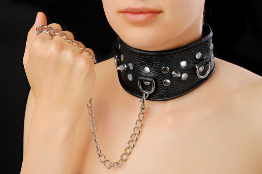 Чёрный ошейник из кожи - Sitabella - купить с доставкой в Домодедово