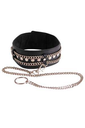 Чёрный ошейник с цепочками и поводком - Sitabella - купить с доставкой в Домодедово