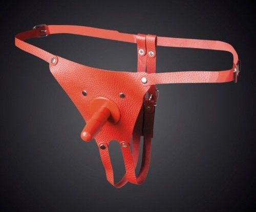 Красные кожаные универсальные трусики со штырьком для насадок - Sitabella - купить с доставкой в Домодедово