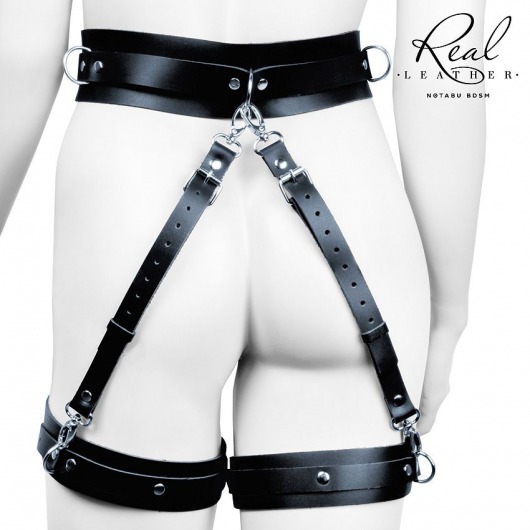 Черный кожаный пояс с гартерами - S-M - Notabu - купить с доставкой в Домодедово