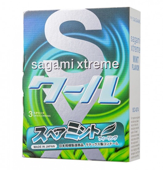 Презервативы Sagami Xtreme Mint с ароматом мяты - 3 шт. - Sagami - купить с доставкой в Домодедово