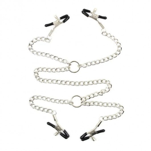 Серебристые зажимы для сосков и половых губ на тонкой цепочке - Notabu - купить с доставкой в Домодедово