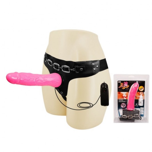 Женский розовый страпон с вибрацией - 18,5 см. - Baile - купить с доставкой в Домодедово