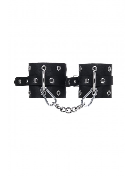 Черные кожаные однослойные наручники с люверсами - Pecado - купить с доставкой в Домодедово