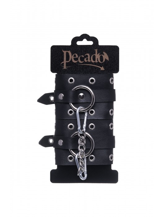 Черные кожаные однослойные наручники с люверсами - Pecado - купить с доставкой в Домодедово