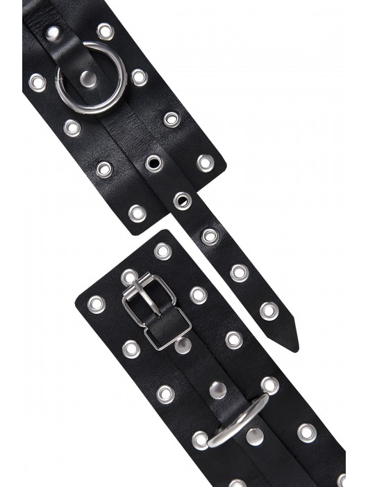 Черные кожаные однослойные наручники с люверсами - Pecado - купить с доставкой в Домодедово