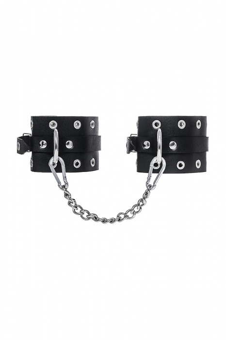 Черные кожаные однослойные оковы с люверсами - Pecado - купить с доставкой в Домодедово