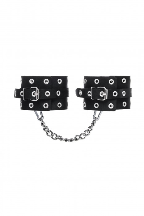 Черные кожаные однослойные оковы с люверсами - Pecado - купить с доставкой в Домодедово