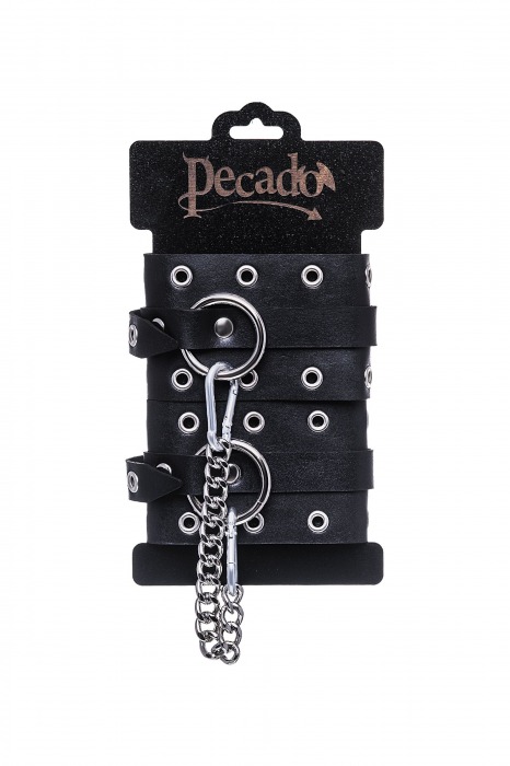 Черные кожаные однослойные оковы с люверсами - Pecado - купить с доставкой в Домодедово